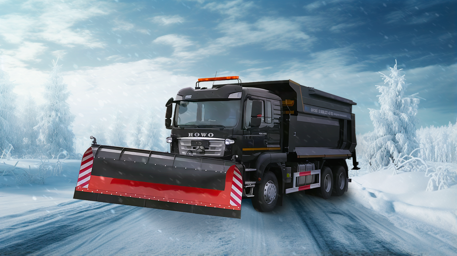 Комбинированная дорожная машина HOWO очищает дорогу от снега